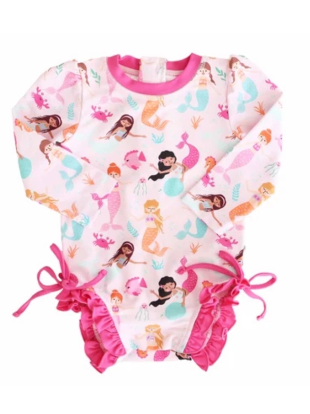Caden Lane Long-Sleeve Pink Mermaid One-Piece Swimsuit for Baby